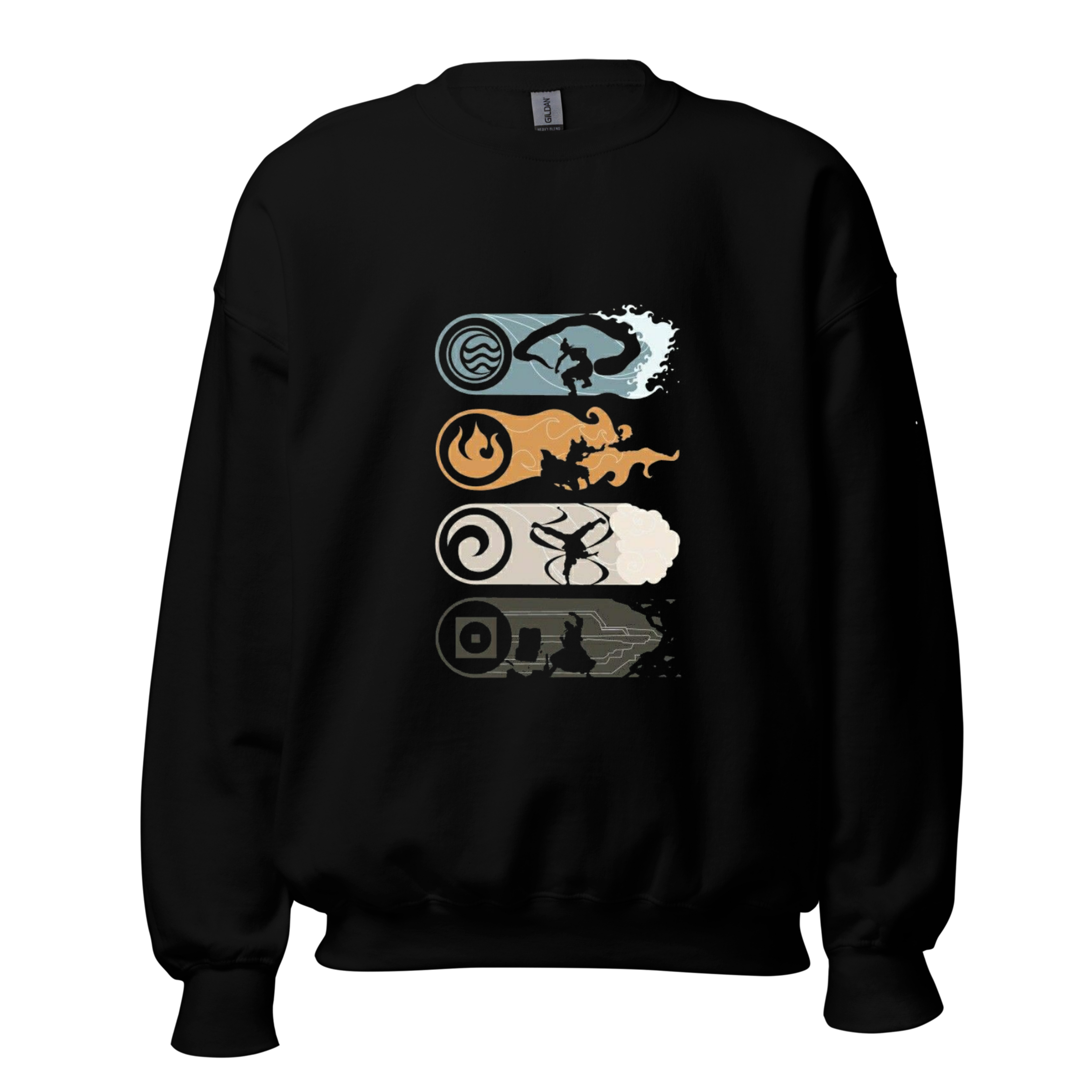 Avatar The Last Airbender Four Elements Sweatshirt - Black Crewneck