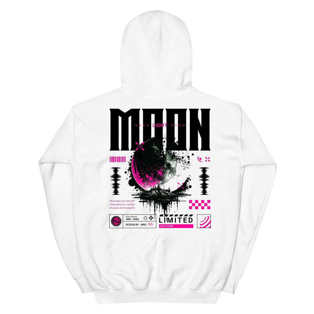 Moon Streetwear Urban Upper Hoodie - White with Grunge Graphic Design