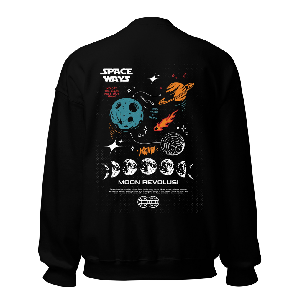 Space Ways Moon Revolution Sweatshirt - Black Crewneck